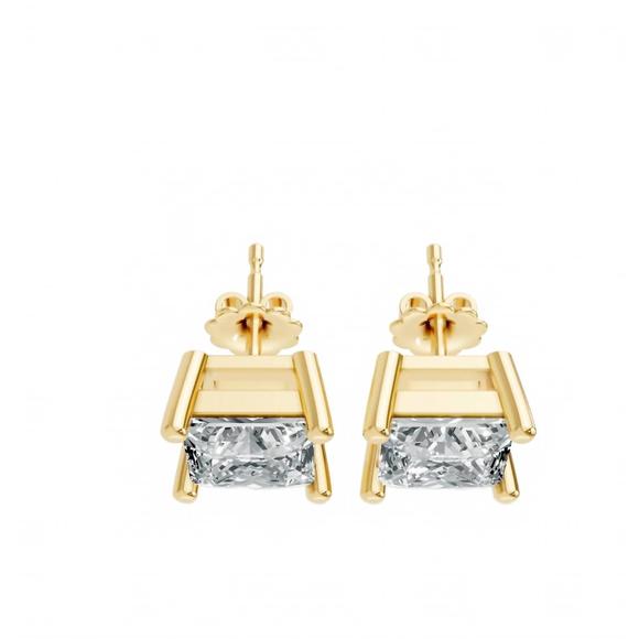 NEW AAMIAA women's princess shape 4 prong push back studs in gold plated sterlin